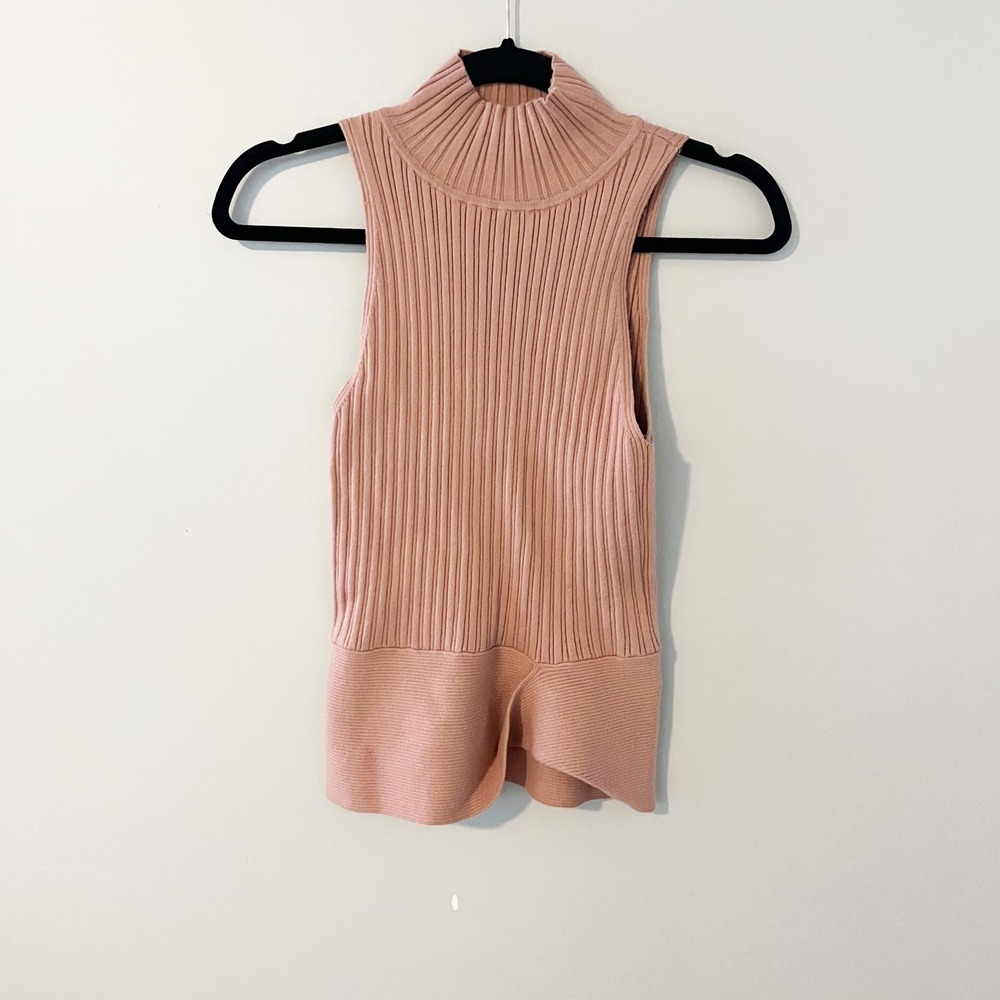 Ramy Brook Pink Ribbed Mock Neck Sleeveless Knit Top Cashmere Blend Small